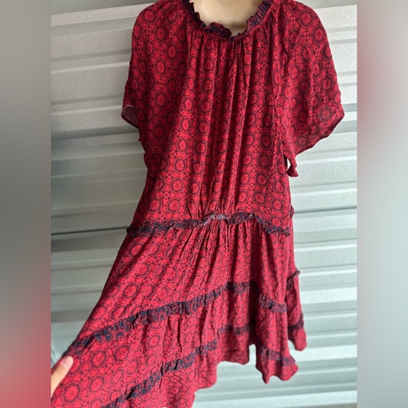Women’s Gorgeous Red Black Anthropologie Robin Tiered Mini Dress Size 1X - Picture 9 of 14